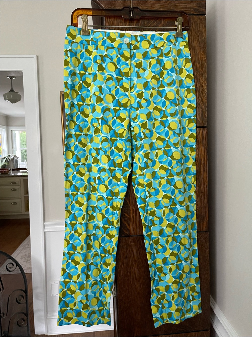 Celine ~ Green & Blue circle print cropped pants Size 38/US size 6